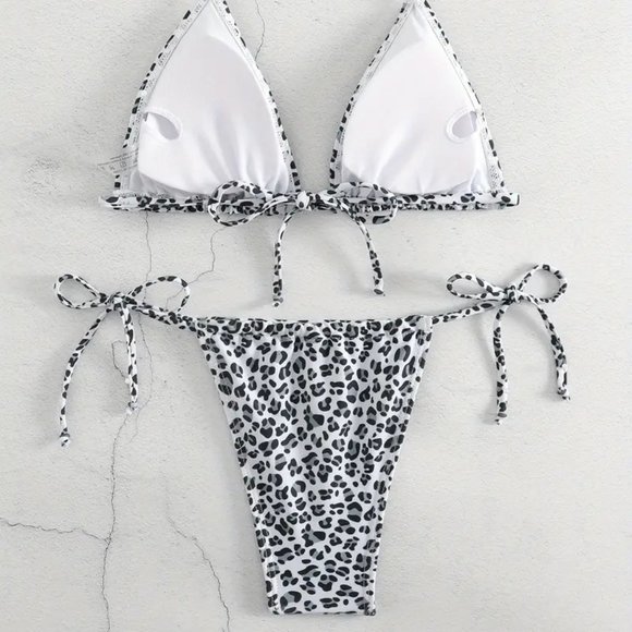 COPY - 2 Piece Swimsuit, Halter Tide Side Triangle Bikini, Spaghetti Strap Black - Picture 2 of 5